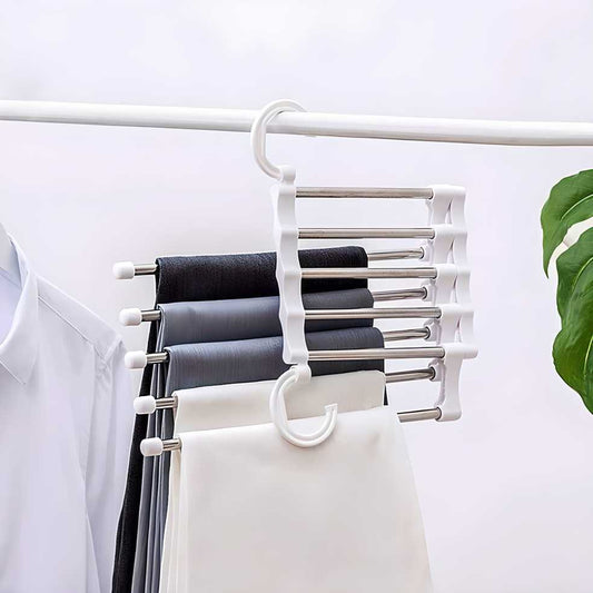 Hanger-5 In 1 Stainless Steel Multifunction Retractable Pants Rack Trouser Hanger(Pack of 2)